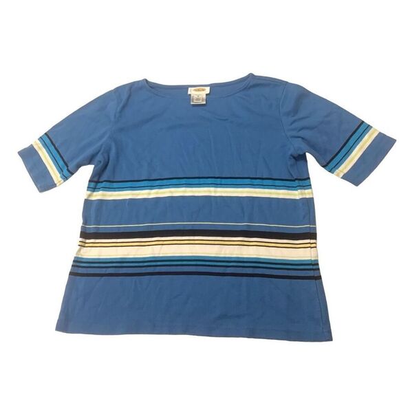 Vintage Talbots Striped Ribbed Knit T-shirt - Picture 1 of 6